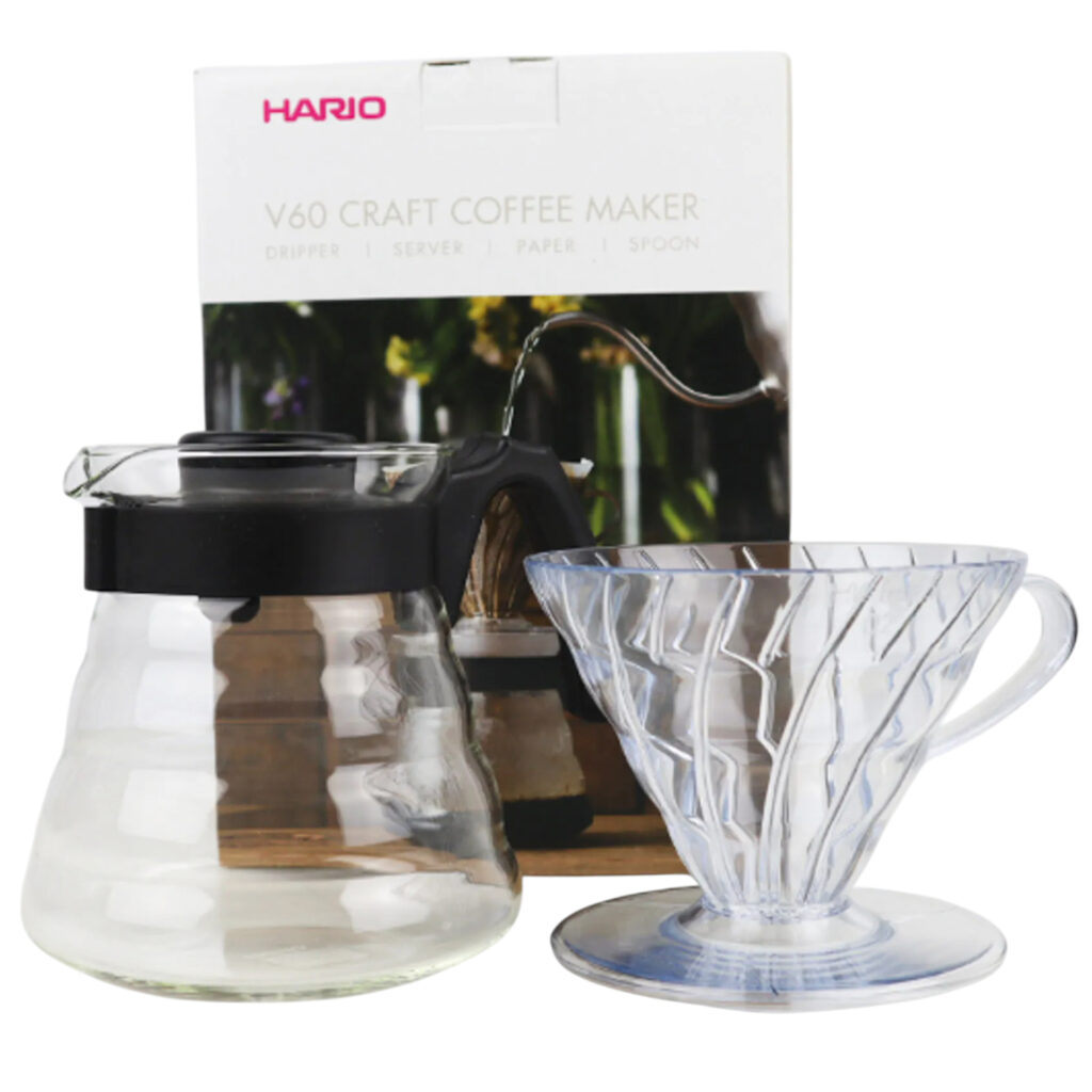 HARIO V60 Dripper & Dekantér (čierny)