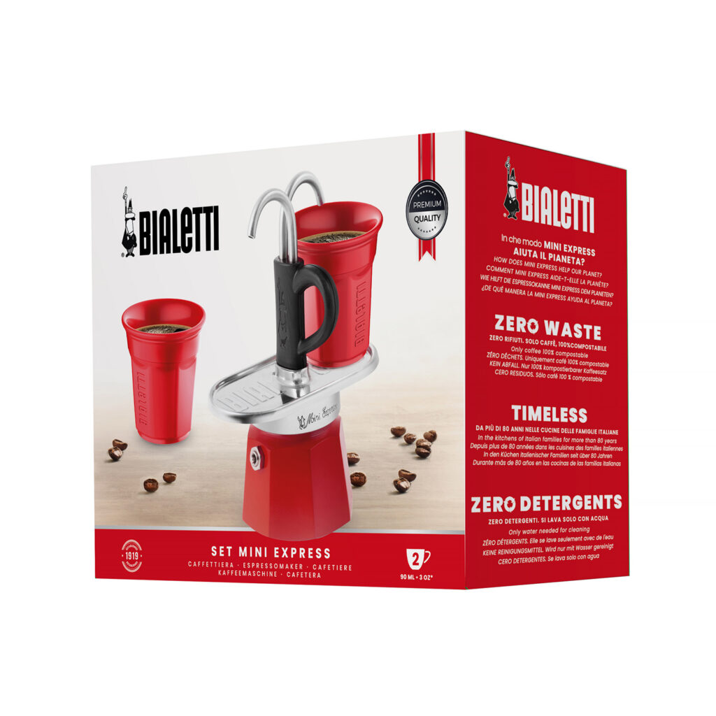 BIALETTI set Mini Express + 2 bicc. červená